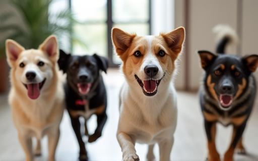 プレイエリアで遊ぶ様々な犬たち